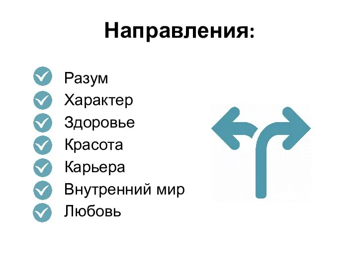 Направления: Разум Характер Здоровье Красота Карьера Внутренний мир Любовь