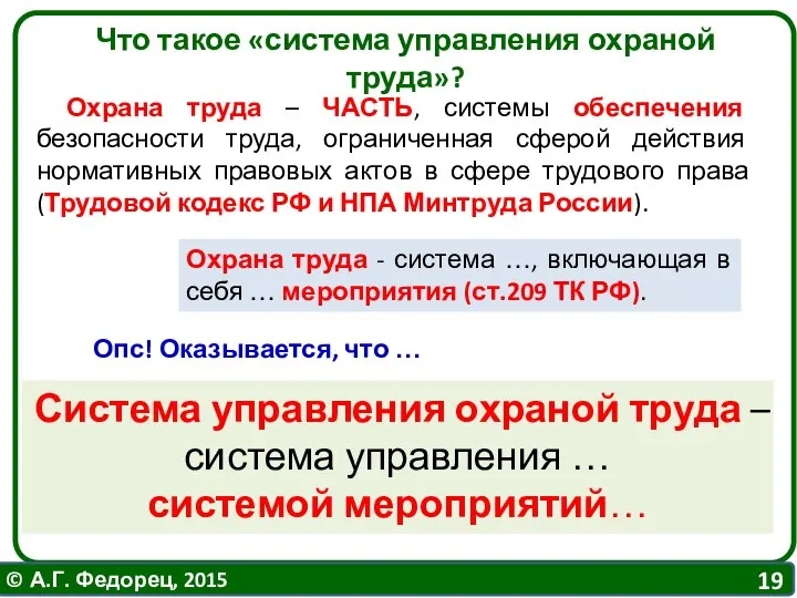 Что такое «система управления охраной труда»? Охрана труда – ЧАСТЬ, системы