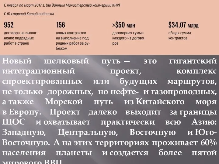 Новый шелковый путь — это гигантский интеграционный проект, комплекс спроектированных или