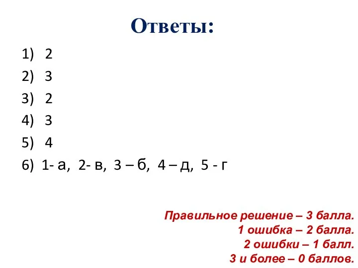 Ответы: 1) 2 2) 3 3) 2 4) 3 5) 4