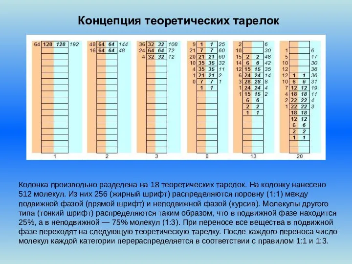 Колонка произвольно разделена на 18 теоретических тарелок. На колонку нанесено 512