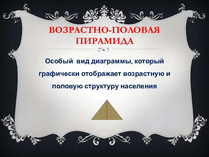 ВОЗРАСТНО-ПОЛОВАЯ ПИРАМИДА Особый вид диаграммы, который графически отображает возрастную и половую структуру населения