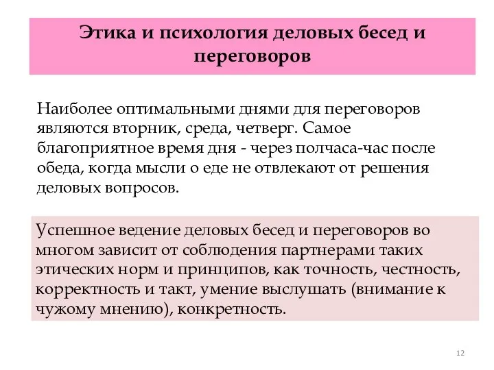 Этика и психология деловых бесед и переговоров Успешное ведение деловых бесед