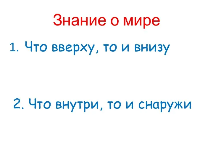 Знание о мире Что вверху, то и внизу 2. Что внутри, то и снаружи