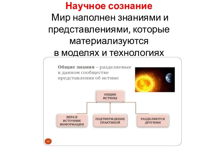 Научное сознание Мир наполнен знаниями и представлениями, которые материализуются в моделях и технологиях