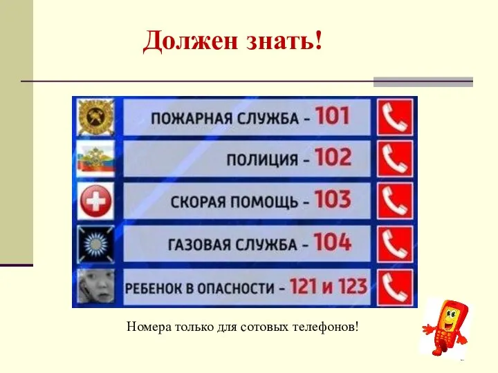 Должен знать! Номера только для сотовых телефонов!