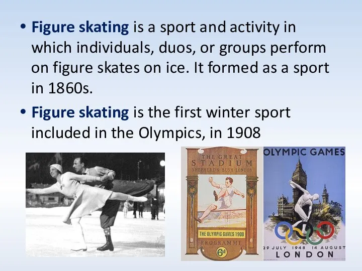 Figure skating is a sport and activity in which individuals, duos,