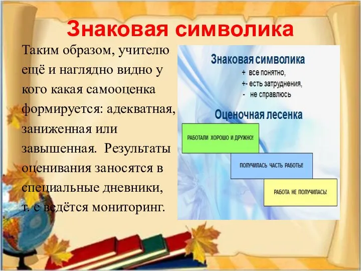 Знаковая символика Таким образом, учителю ещё и наглядно видно у кого