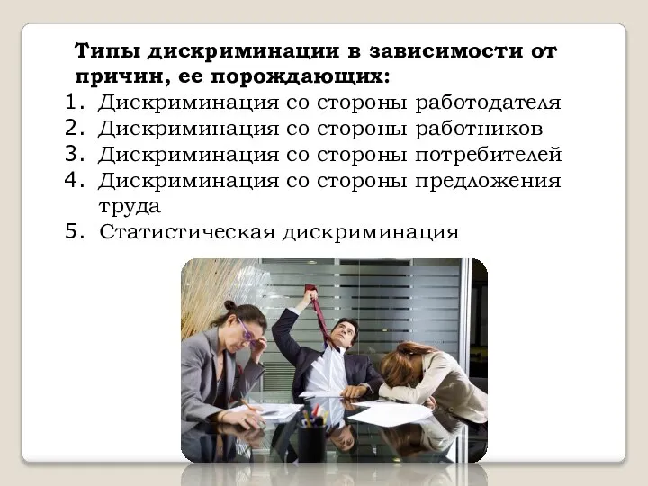 Типы дискриминации в зависимости от причин, ее порождающих: Дискриминация со стороны