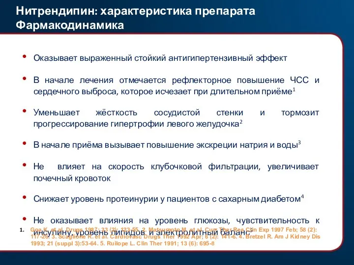 Нитрендипин: характеристика препарата Фармакодинамика Оказывает выраженный стойкий антигипертензивный эффект В начале