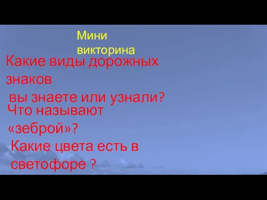 Мини викторина Какие виды дорожных знаков вы знаете или узнали? Что