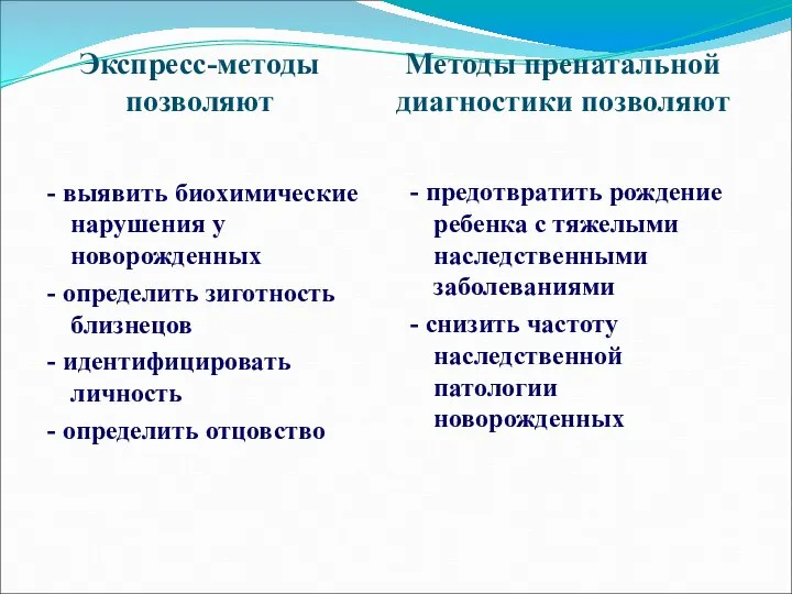 - выявить биохимические нарушения у новорожденных - определить зиготность близнецов -