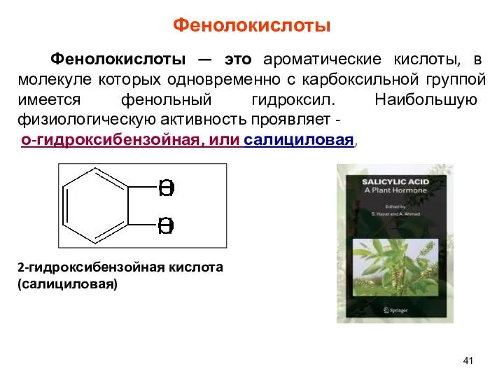 Фенолокислоты Фенолокислоты — это ароматические кислоты, в молекуле которых одновременно с