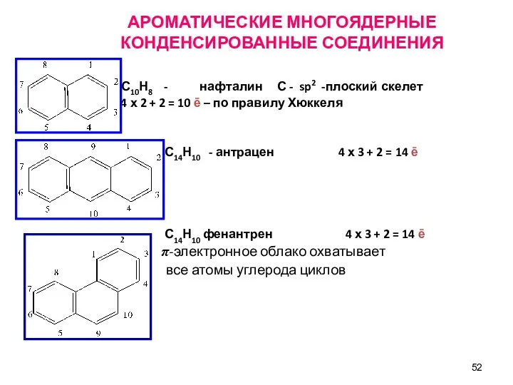 АРОМАТИЧЕСКИЕ МНОГОЯДЕРНЫЕ КОНДЕНСИРОВАННЫЕ СОЕДИНЕНИЯ С10Н8 - нафталин С - sp2 -плоский