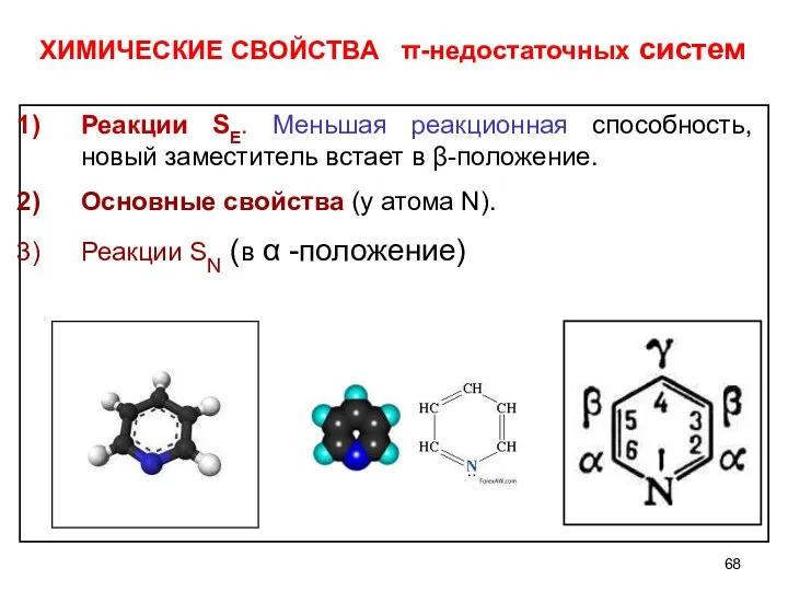 ХИМИЧЕСКИЕ СВОЙСТВА π-недостаточных систем Реакции SЕ. Меньшая реакционная способность, новый заместитель