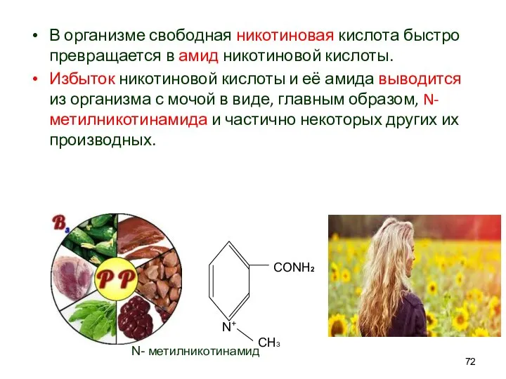 В организме свободная никотиновая кислота быстро превращается в амид никотиновой кислоты.