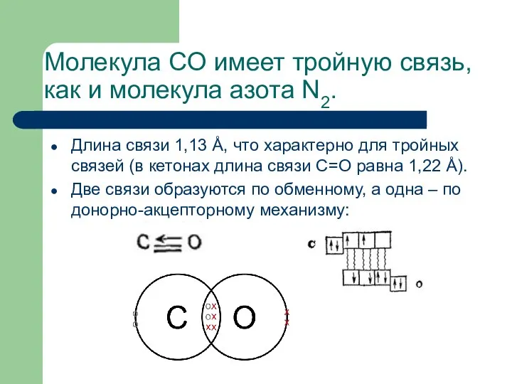 Молекула CO имеет тройную связь, как и молекула азота N2. Длина