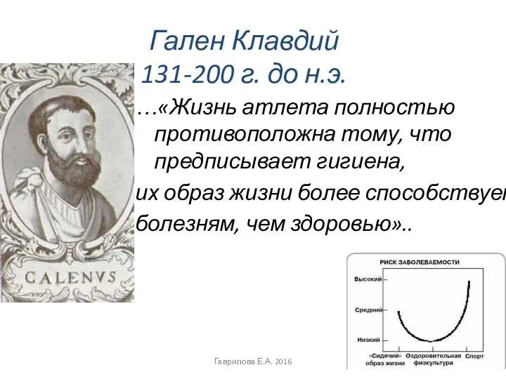 Гален Клавдий 131-200 г. до н.э. …«Жизнь атлета полностью противоположна тому,