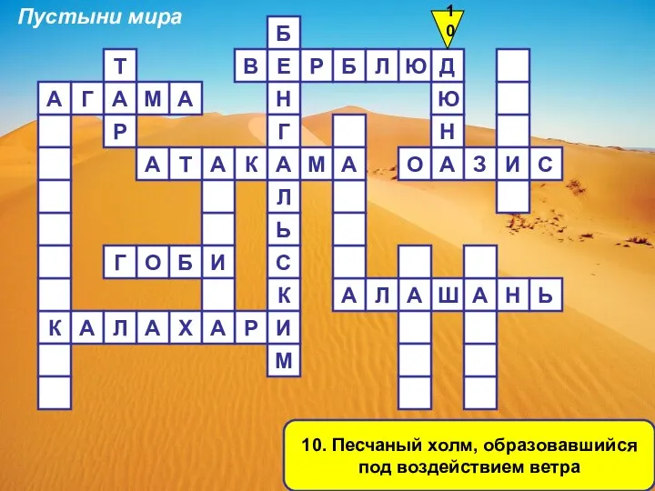 10. Песчаный холм, образовавшийся под воздействием ветра Р В Е А