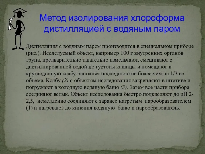 Метод изолирования хлороформа дистилляцией с водяным паром Дистилляция с водяным паром