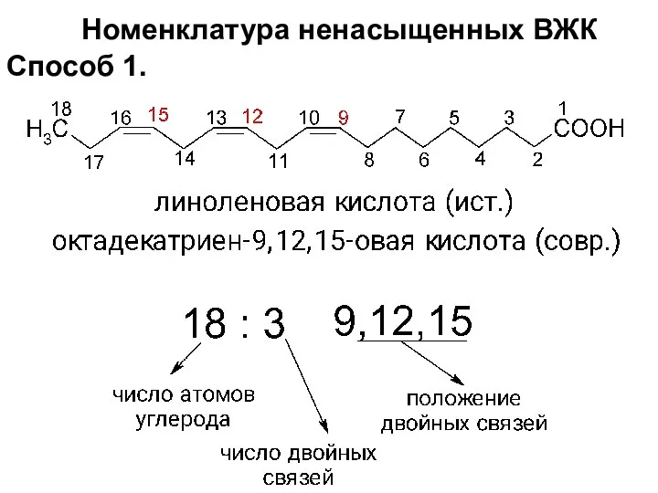 Номенклатура ненасыщенных ВЖК Способ 1.