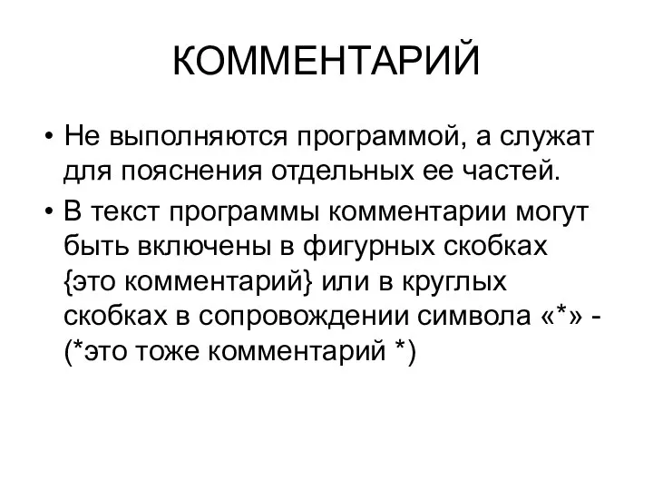 Не выполняются программой, а служат для пояснения отдельных ее частей. В