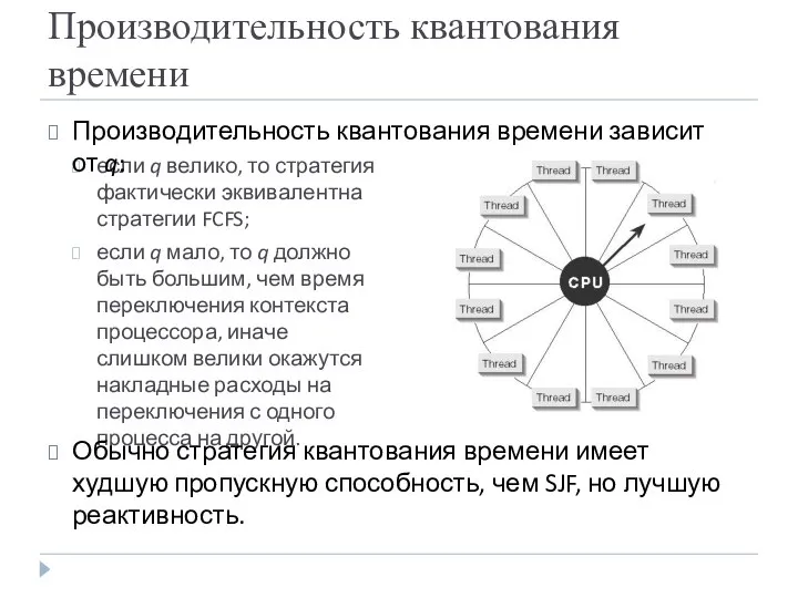 Производительность квантования времени если q велико, то стратегия фактически эквивалентна стратегии