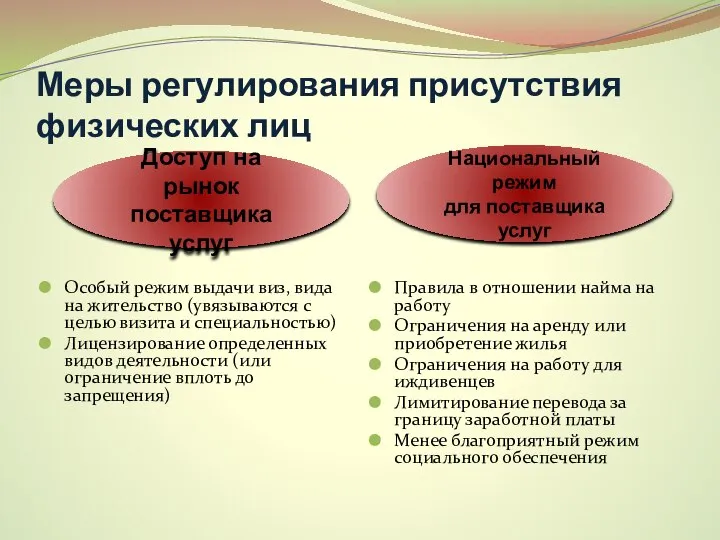 Меры регулирования присутствия физических лиц Особый режим выдачи виз, вида на