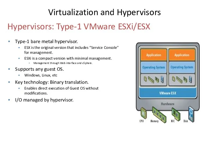 Type-1 bare metal hypervisor. ESX is the original version that includes