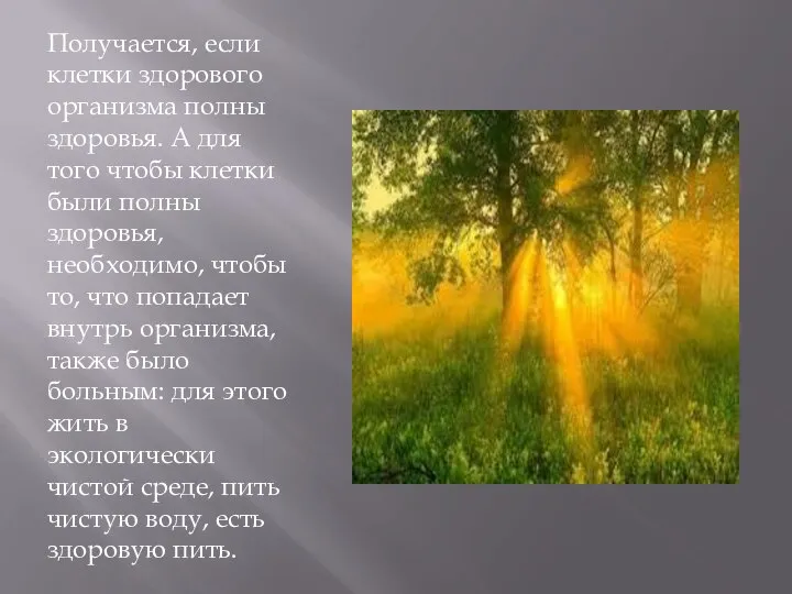 Получается, если клетки здорового организма полны здоровья. А для того чтобы