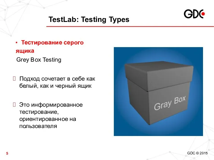 TestLab: Testing Types Тестирование серого ящика Grey Box Testing Подход сочетает