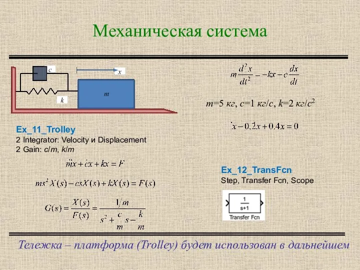 Механическая система Тележка – платформа (Trolley) будет использован в дальнейшем Ex_11_Trolley