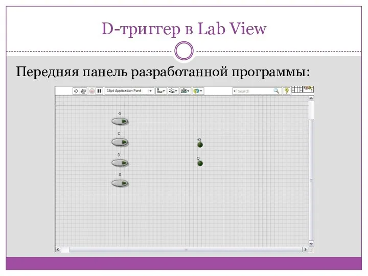 D-триггер в Lab View Передняя панель разработанной программы: