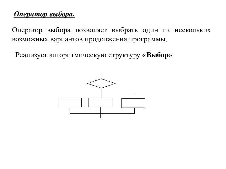 Оператор выбора. Оператор выбора позволяет выбрать один из нескольких возможных вариантов