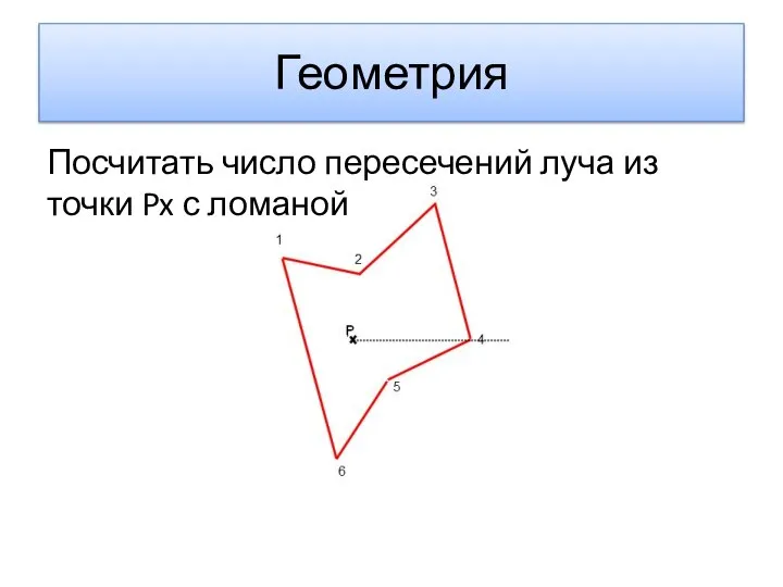 Геометрия Посчитать число пересечений луча из точки Px с ломаной