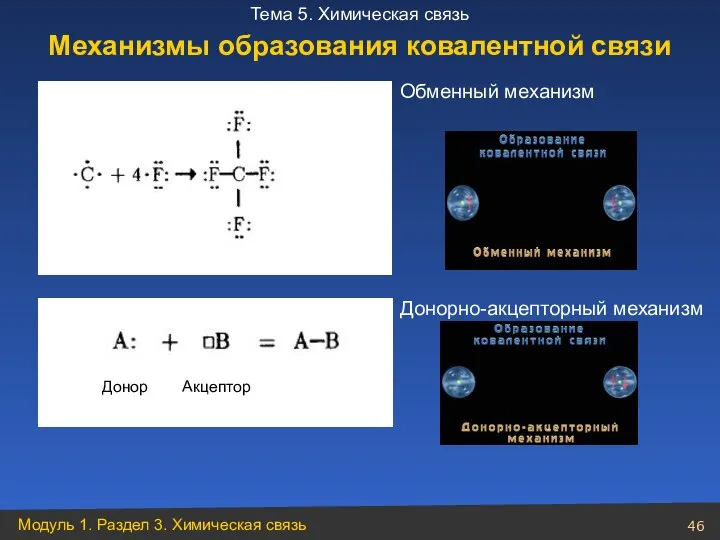 Обменный механизм Донорно-акцепторный механизм Механизмы образования ковалентной связи