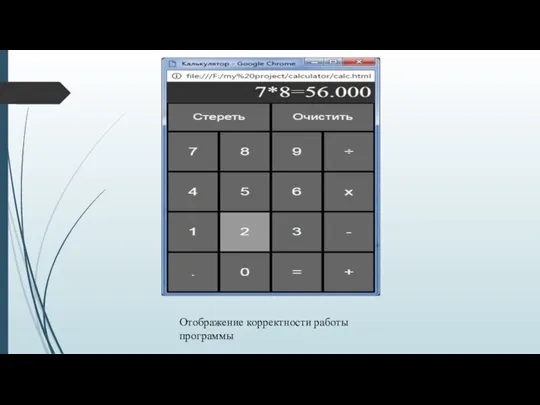 Отображение корректности работы программы