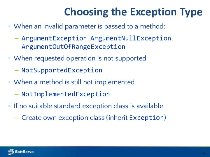 Choosing the Exception Type When an invalid parameter is passed to