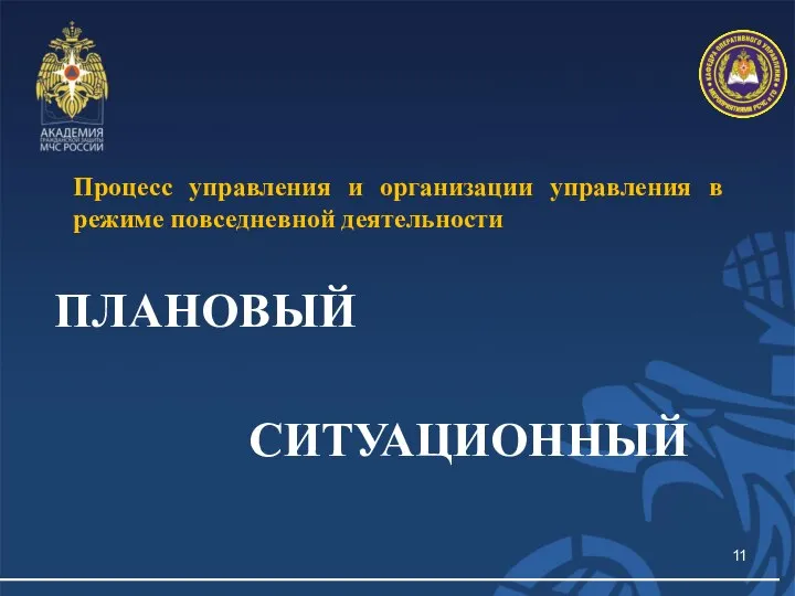 Процесс управления и организации управления в режиме повседневной деятельности ПЛАНОВЫЙ СИТУАЦИОННЫЙ