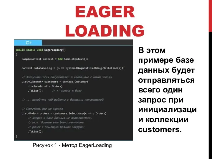 EAGER LOADING Рисунок 1 - Метод EagerLoading В этом примере базе