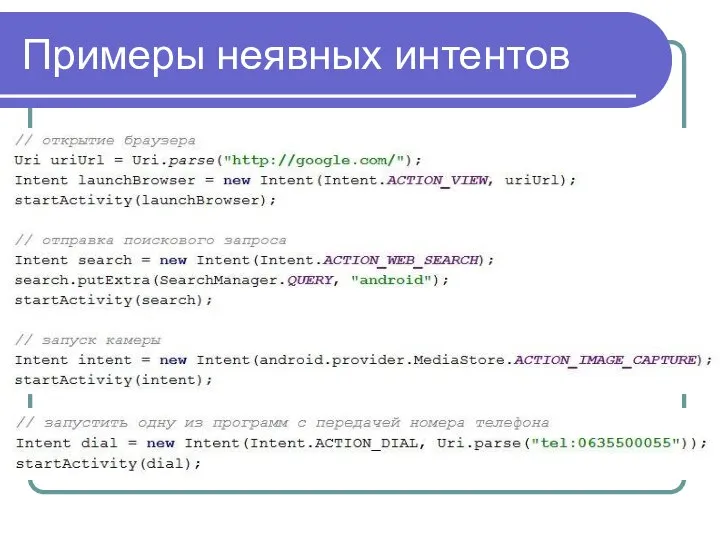 Примеры неявных интентов