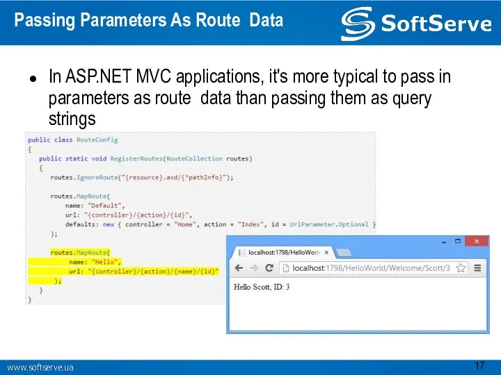 Passing Parameters As Route Data In ASP.NET MVC applications, it's more