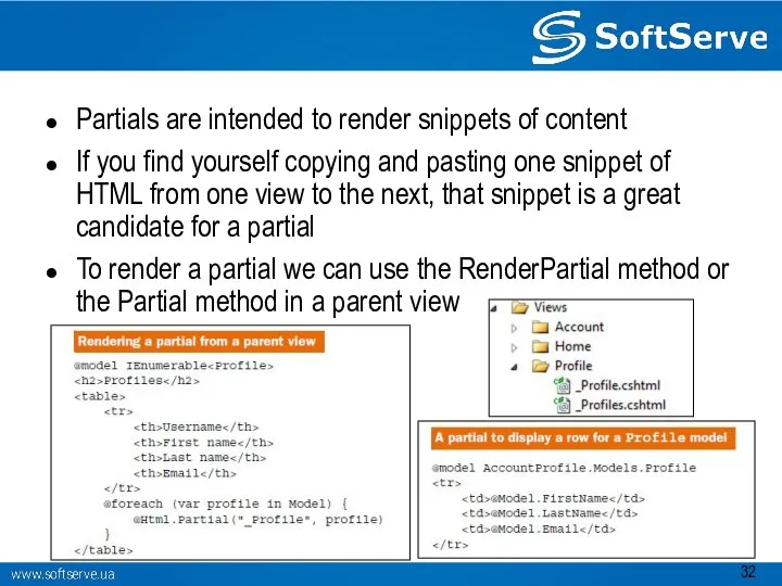 Partials are intended to render snippets of content If you find