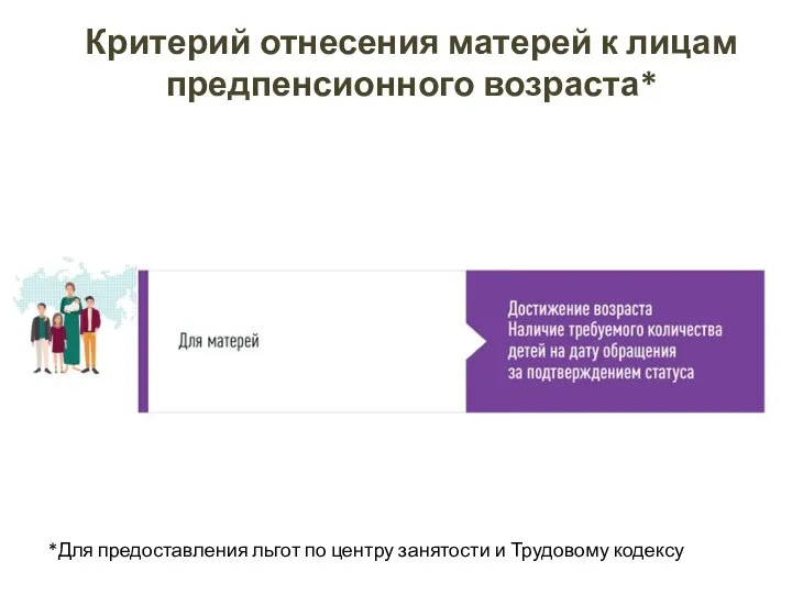 Критерий отнесения матерей к лицам предпенсионного возраста* *Для предоставления льгот по центру занятости и Трудовому кодексу