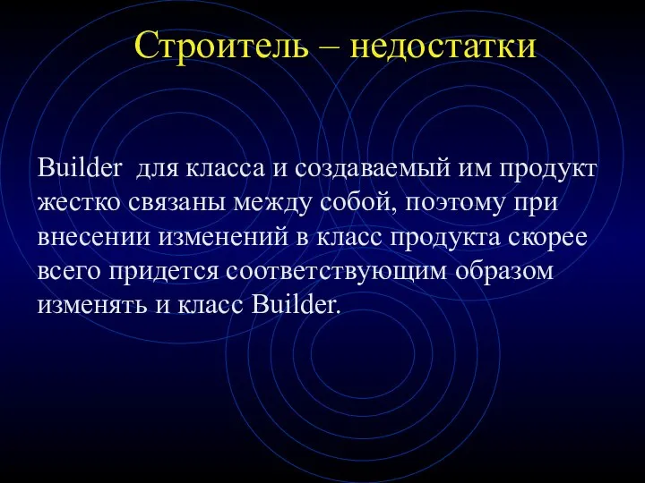 Строитель – недостатки Builder для класса и создаваемый им продукт жестко