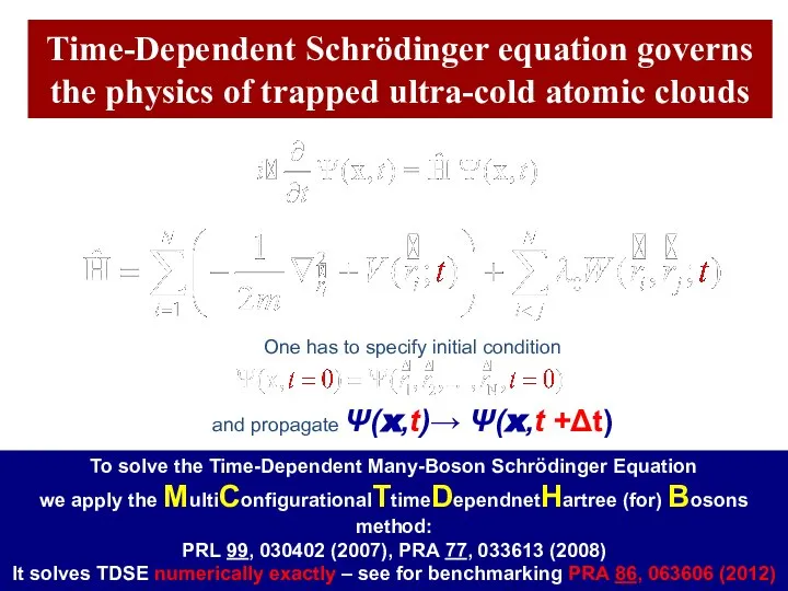 Time-Dependent Schrödinger equation governs the physics of trapped ultra-cold atomic clouds