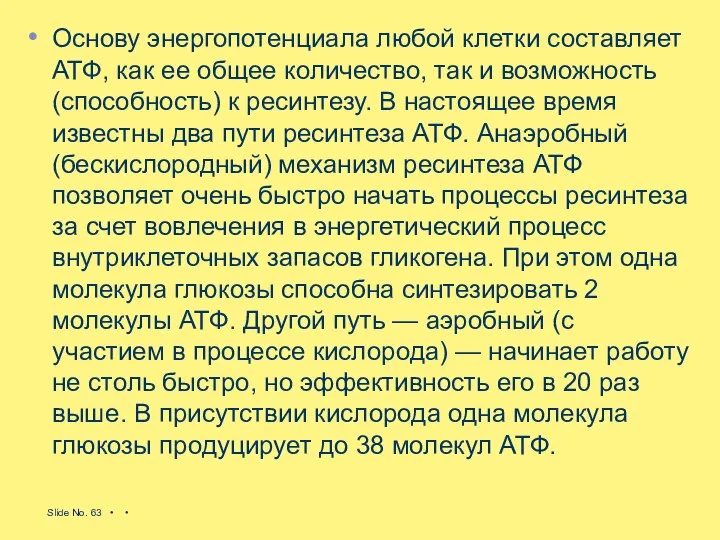 Основу энергопотенциала любой клетки составляет АТФ, как ее общее количество, так