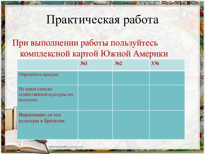 Практическая работа При выполнении работы пользуйтесь комплексной картой Южной Америки