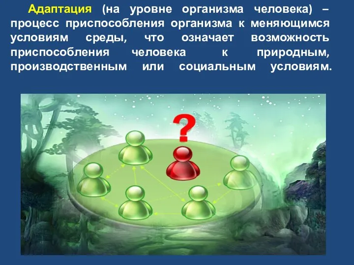 Адаптация (на уровне организма человека) – процесс приспособления организма к меняющимся