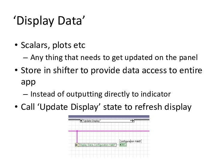 ‘Display Data’ Scalars, plots etc Any thing that needs to get